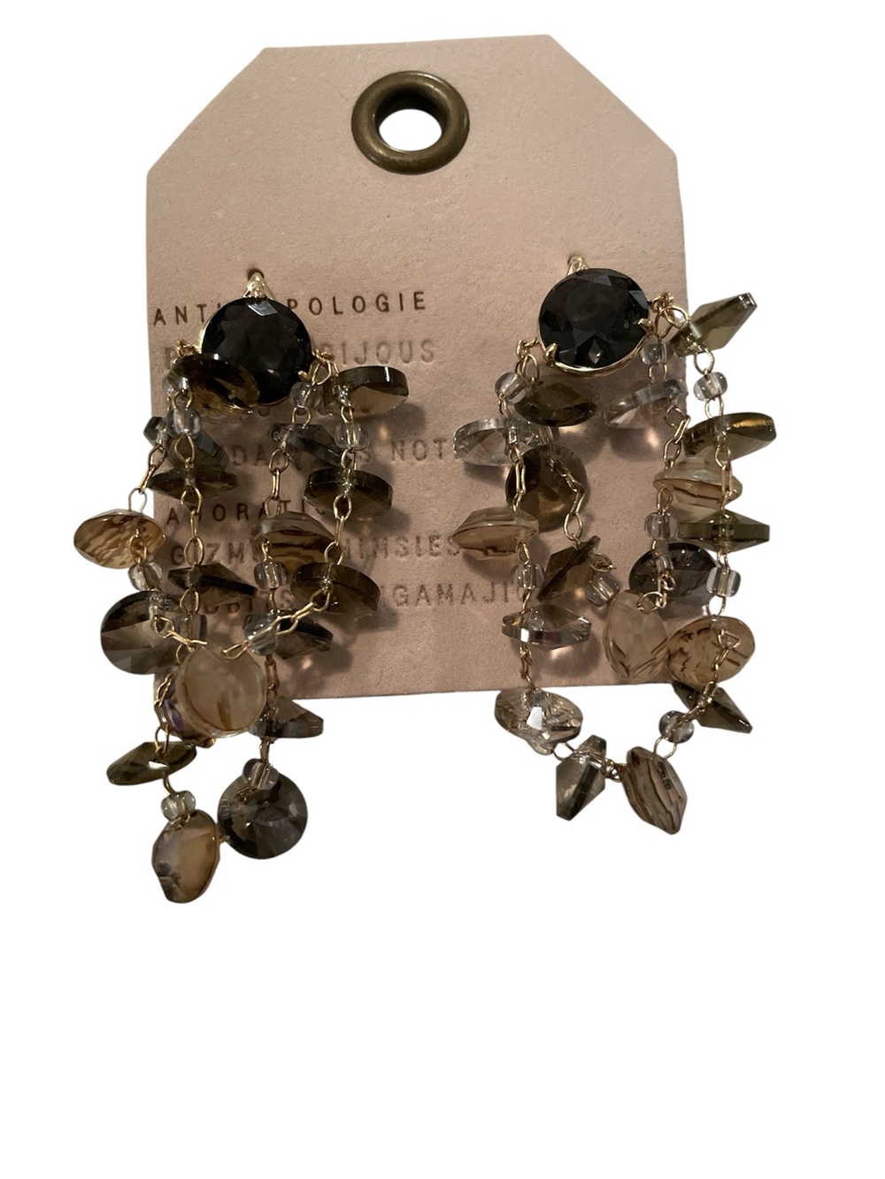 Anthropologie Smoky Taupe Stone Drop Earrings